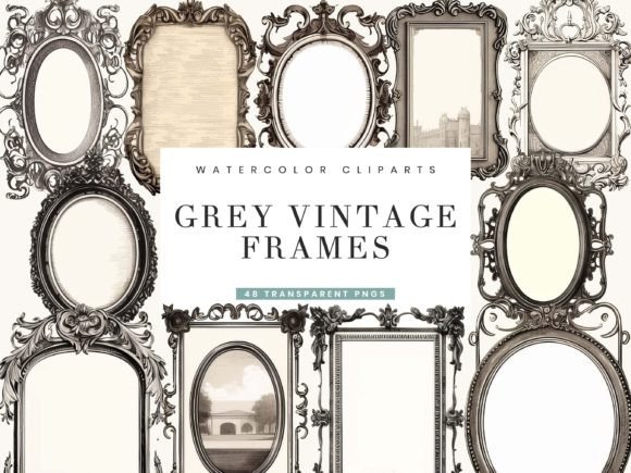 Download Grey Vintage Frames Clipart Png Bundle - Frames Collection