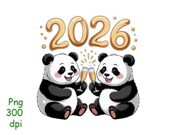 Download New Year 2026 Pandas Champagne Clipart. - Champagne clipart Collection
