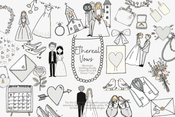 Download Minimalist Wedding Doodle Clipart Png - Premium Bundle