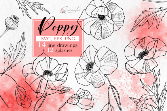 Download Poppy Line Art, Outline Flowers, Floral - Premium Bundle