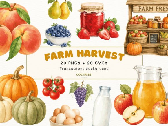 Download Farm Harvest Watercolor Cliparts, Rustic - Rustic Collection